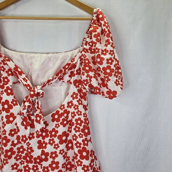 Nwt Glamorous Women's Red Mini Dresses Tie Puff Sleeve Floral Mini Dress Size 12 - Picture 11 of 16